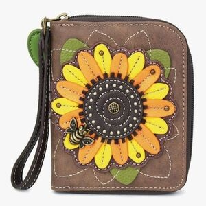 Chala Sunflower Bee Zip Around Wristlet Wallet NWT